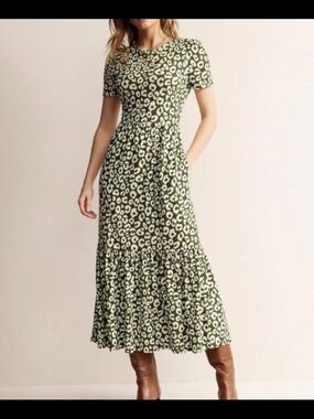 Boden 14R Moss Green Leopard Print Maxi Dress